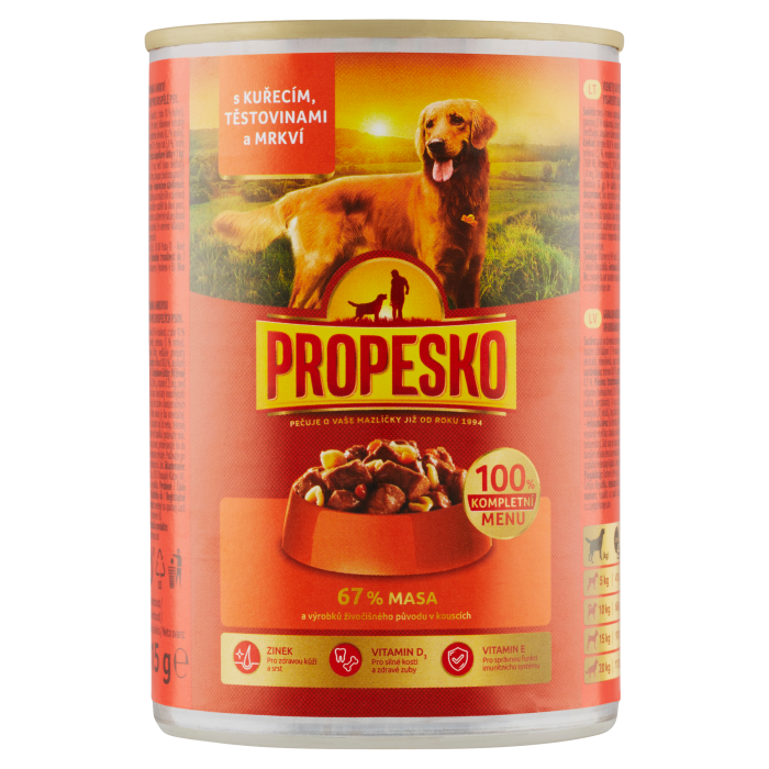 Propesko 415g kousky pes kuře+mrkev+těstovina