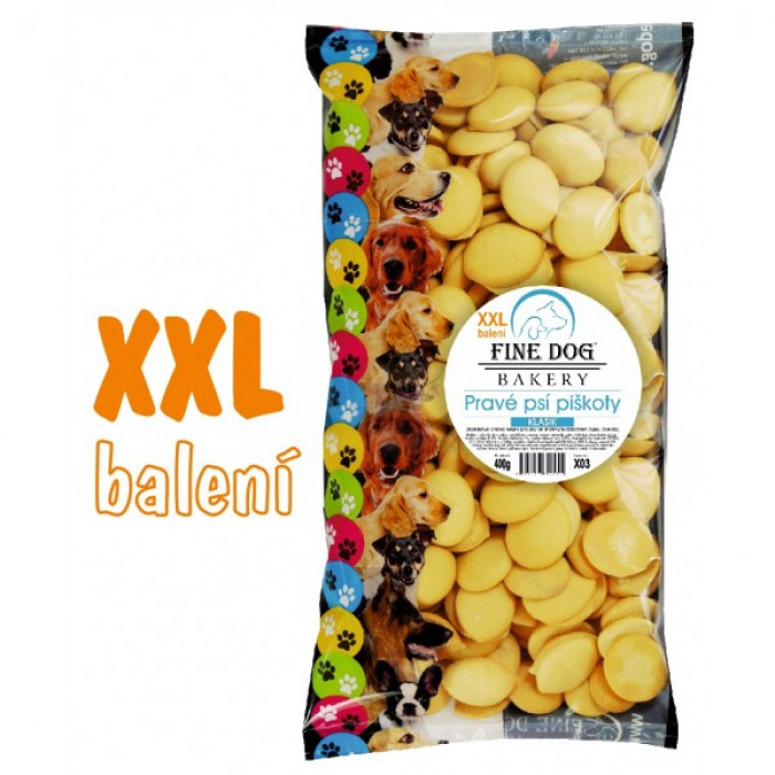 FINE DOG BAKERY Pravé psí piškoty ŽLUTÉ XXL balení 400g