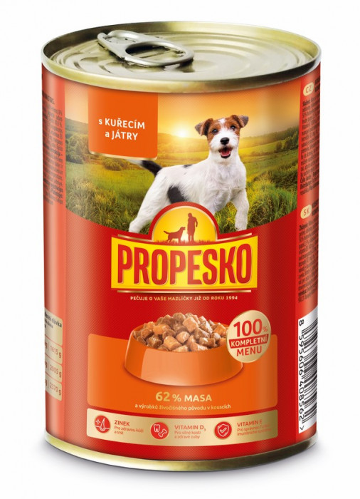 Propesko 415g kousky pes kuře, játra