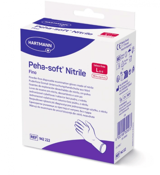 Peha-Soft Nitrile, jednorázové vyšetřovací rukavice bez pudru - L