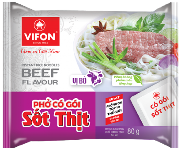 VIFON Phở có gói sốt thịt vị BÒ 80g - Polévka s příchutím Hovězí